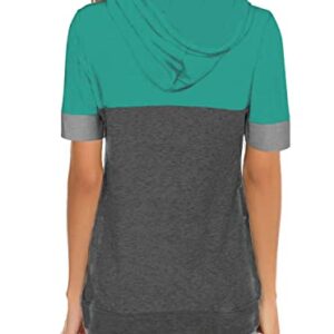 Womens Summer Tops 2023 Dressy Casual Tshirts Ladies Fashion Clothes Hoodies for Women Short Sleeve Blouses Trendy Tunics Camisas de Mujer Cyan Grey X-Large