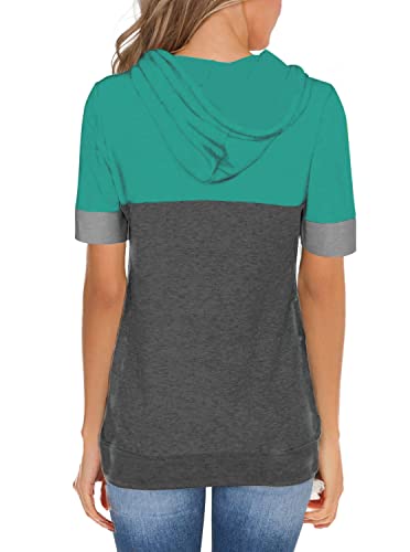 Womens Summer Tops 2023 Dressy Casual Tshirts Ladies Fashion Clothes Hoodies for Women Short Sleeve Blouses Trendy Tunics Camisas de Mujer Cyan Grey X-Large