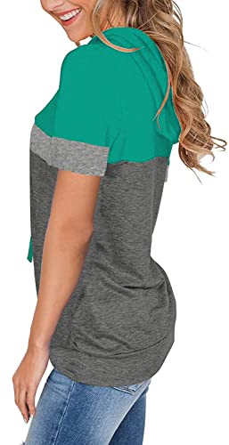 Womens Summer Tops 2023 Dressy Casual Tshirts Ladies Fashion Clothes Hoodies for Women Short Sleeve Blouses Trendy Tunics Camisas de Mujer Cyan Grey X-Large