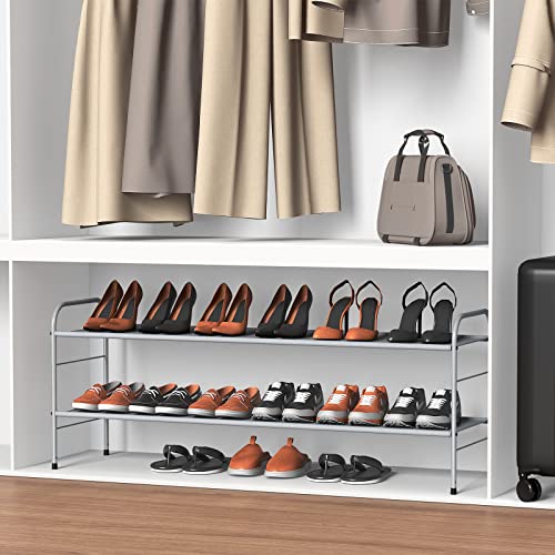 Coonoor 2-Tier Long Shoe Rack Storage for Wide Shoe Shelf Organizer,Silver