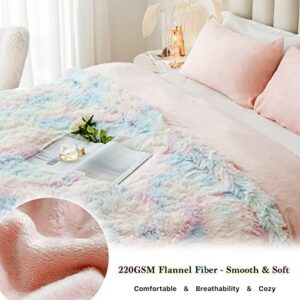 CHOSHOME Plush Shaggy Duvet Cover Set Queen Size, Tie Dye Fluffy Faux Fur Comforter Cover Set, Fuzzy Flannel Bedding Set, 3 Pieces (1 Furry Duvet Cover + 2 Pillow Shams), Zipper Closure, Rainbow