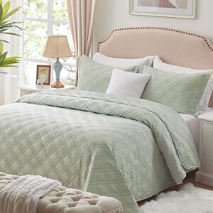 cozyart sage green quilt set full/queen size, bedspread quilt sets soft lightweight quilted coverlet bedding sets for all season, 3 pieces, 1 quilt 2 pillow shams
