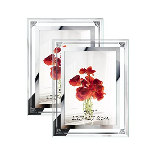 HORLIMER 5x7 Picture Frame Set of 2, Glass Photo Frame 5 by 7 for Tabletop, Horizontally or Vertically