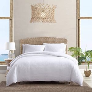 tommy bahama - king duvet cover set, soft cotton bedding with button closure, includes matching shams (basketweave white, king)