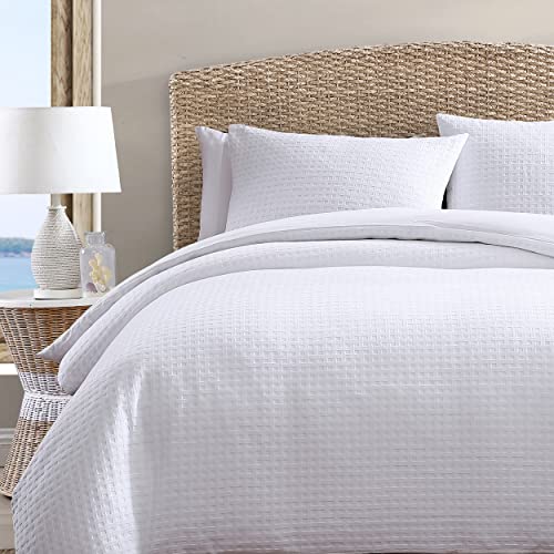 Tommy Bahama - King Duvet Cover Set, Soft Cotton Bedding with Button Closure, Includes Matching Shams (Basketweave White, King)