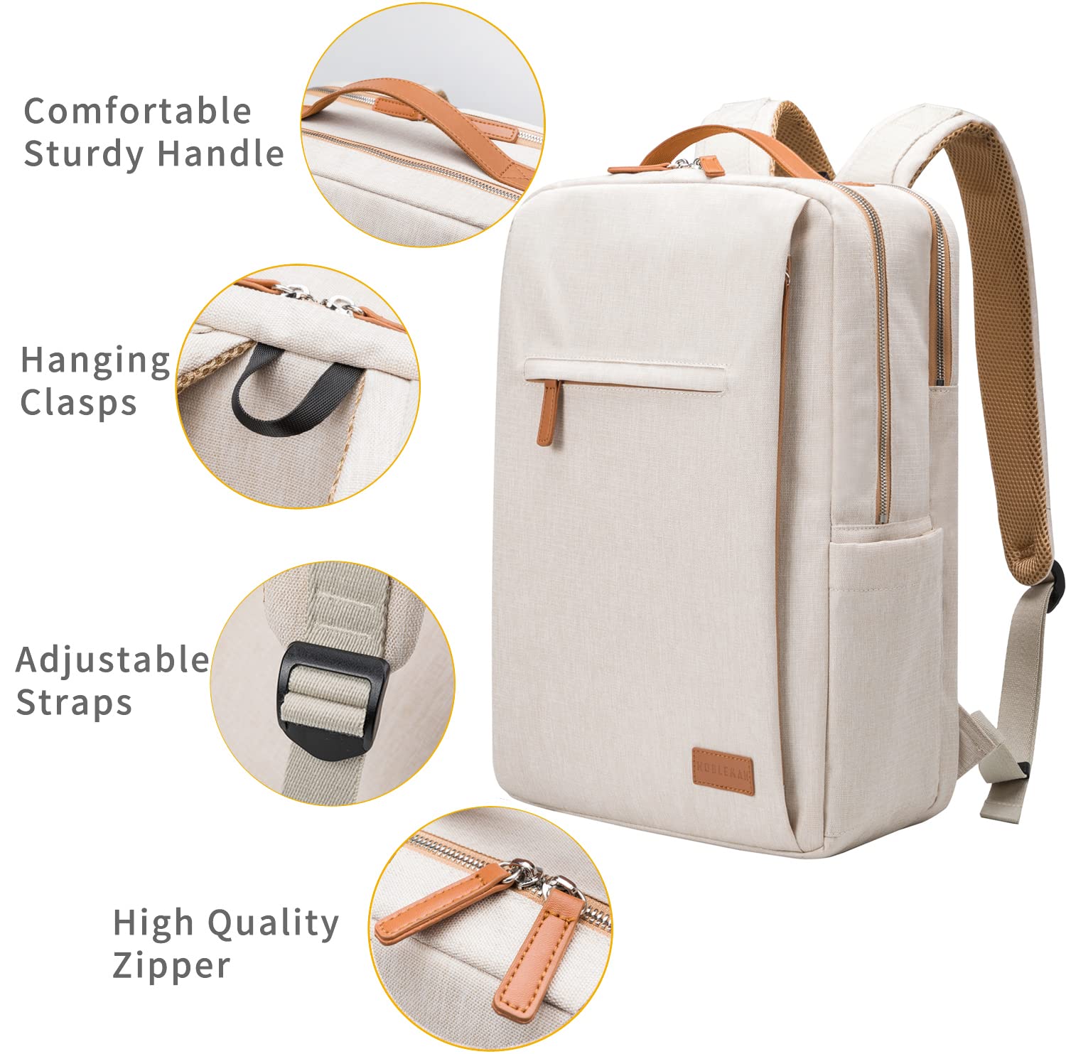 NOBLEMAN Men's Backpack, Laptop Backpack, Waterproof travel Backpack, 15.6 Inch Laptop Backpack, Daypack, carry on backpack with USB (Beige)