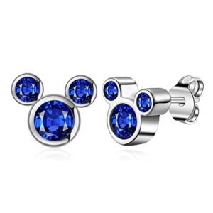 dazlily mouse shape stud earrings 925 sterling silver stud earrings with sparkling cubic zirconia cute studs earring for women girls jewelry gifts (mouse dark blue)