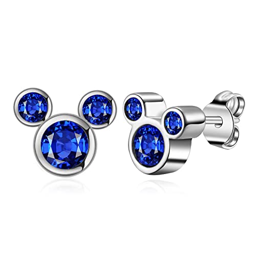 Dazlily Mouse Shape Stud Earrings 925 Sterling Silver Stud Earrings with Sparkling Cubic Zirconia Cute Studs Earring for Women Girls Jewelry Gifts (Mouse Dark Blue)