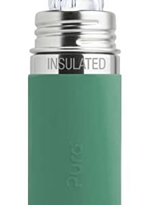 Pura Kiki 9oz/260 ml Stainless Steel Insulated Bottle w/Silicone Straw & Sleeve, 100% Plastic-Free, MadeSafe Certified, 100% Medical-Grade Silicone Straw for Kids, Toddlers, Babies & Infant – Mint