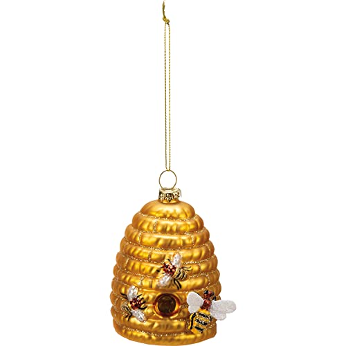 Primitives by Kathy Bee Hive Coated Glass Hanging Ornament