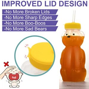 Honey Bear Straw Cups, Juice Bear Bottle Drinking Cup Long Straws with 4 Flexible Straws & Cleaning Tools, 8-Ounce Therapy Sippy Bottles for Speech and Feeding Training, Food-Grade & BPA Free 2 Pack