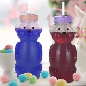 Honey Bear Straw Cups, Juice Bear Bottle Drinking Cup Long Straws with 4 Flexible Straws & Cleaning Tools, 8-Ounce Therapy Sippy Bottles for Speech and Feeding Training, Food-Grade & BPA Free 2 Pack