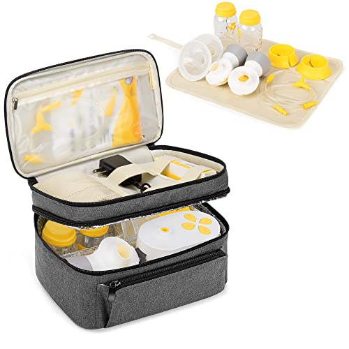 BAFASO Breast Pump Bag (Compatible with Medela Pump in Style) with a Waterproof Pump Parts Pad, Carrying Case for Medela Pump in Style and Extra Parts (Patent Pending), Gray