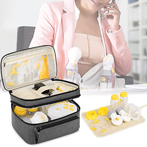 BAFASO Breast Pump Bag (Compatible with Medela Pump in Style) with a Waterproof Pump Parts Pad, Carrying Case for Medela Pump in Style and Extra Parts (Patent Pending), Gray