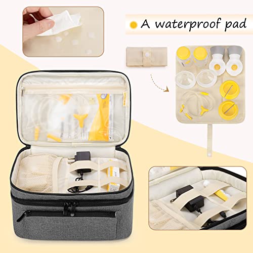 BAFASO Breast Pump Bag (Compatible with Medela Pump in Style) with a Waterproof Pump Parts Pad, Carrying Case for Medela Pump in Style and Extra Parts (Patent Pending), Gray