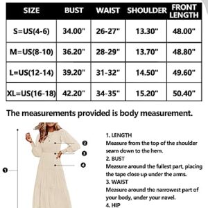 ZESICA Women's 2023 Casual Long Sleeve Crew Neck High Waist Smocked Flowy Tiered Midi Dress,Beige,Medium