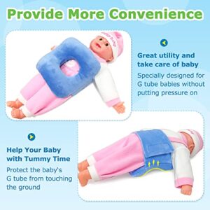 G Tube Tummy Time Pillow for Baby Feeding Tube Belt Pad Pillow with A Hole for Infant Children Kid Adjustable Hook & Loop Closure, Blue, 25*23*2cm