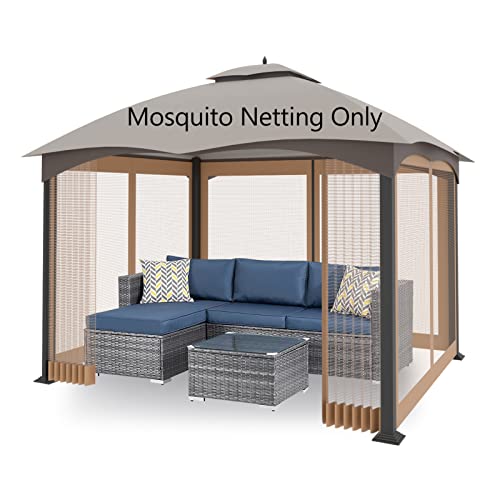 Tanxianzhe 10'x12' Gazebo Replacement Mosquito Netting 4-Panel Patio Screen Walls with Zipper (Khaki)