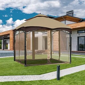 Tanxianzhe 10'x12' Gazebo Replacement Mosquito Netting 4-Panel Patio Screen Walls with Zipper (Khaki)