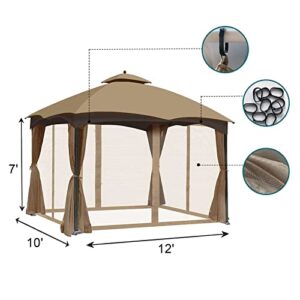 Tanxianzhe 10'x12' Gazebo Replacement Mosquito Netting 4-Panel Patio Screen Walls with Zipper (Khaki)