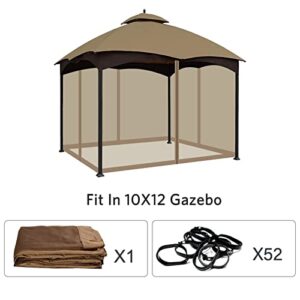 Tanxianzhe 10'x12' Gazebo Replacement Mosquito Netting 4-Panel Patio Screen Walls with Zipper (Khaki)