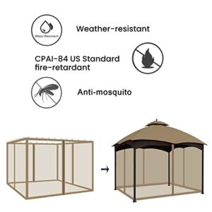 Tanxianzhe 10'x12' Gazebo Replacement Mosquito Netting 4-Panel Patio Screen Walls with Zipper (Khaki)