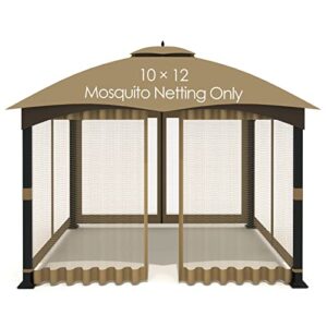 Tanxianzhe 10'x12' Gazebo Replacement Mosquito Netting 4-Panel Patio Screen Walls with Zipper (Khaki)