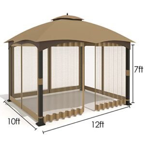 Tanxianzhe 10'x12' Gazebo Replacement Mosquito Netting 4-Panel Patio Screen Walls with Zipper (Khaki)