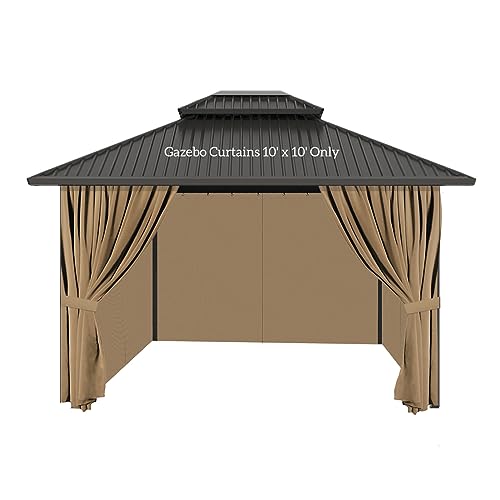 AONEAR Gazebo Privacy Curtains 10' x 10' with Zipper 4-Panels Side Wall Universal Replacement for Patio, Outdoor Canopy, Garden and Backyard (Curtain Only)