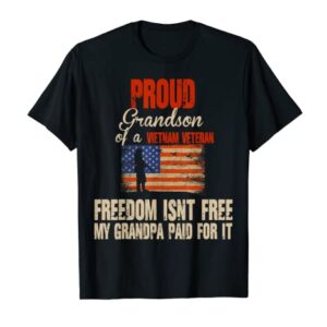 Proud Grandson of Vietnam Veteran Military Family USA Flag T-Shirt