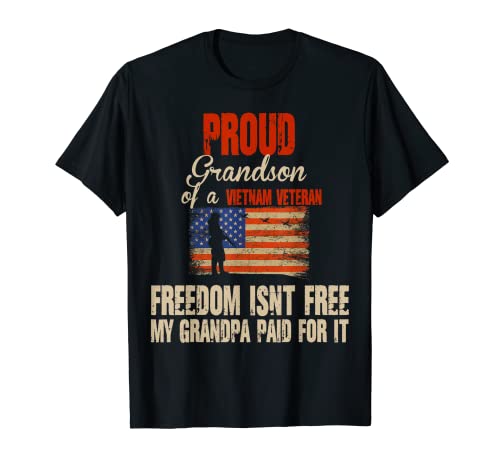 Proud Grandson of Vietnam Veteran Military Family USA Flag T-Shirt