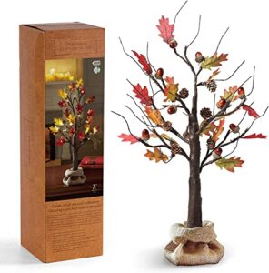 monsense 24 inch artificial fall oak maple tree, lighted fall decorations for home, fall centerpieces for tables, perfect for thanksgiving, autumn, wedding and halloween decor