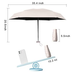 ESUFEIR Mini Travel Sun Umbrella for Purse With Case,Small Compact UV Umbrella Protection Sun,Lightweight Portable Parasol Umbrella Windproof for Women Men Kids (Beige)