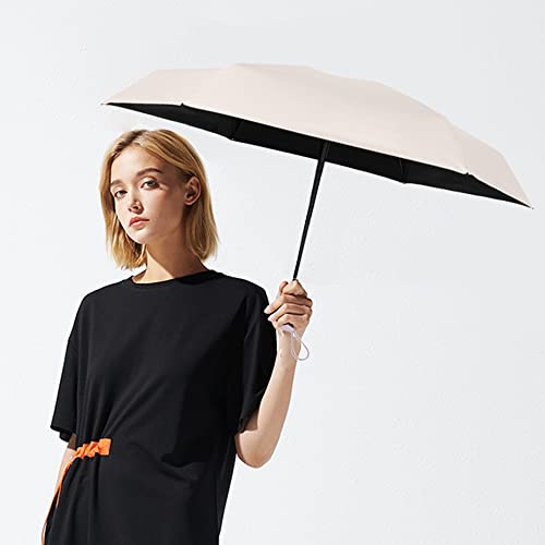 ESUFEIR Mini Travel Sun Umbrella for Purse With Case,Small Compact UV Umbrella Protection Sun,Lightweight Portable Parasol Umbrella Windproof for Women Men Kids (Beige)