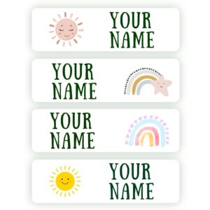 128 custom waterproof dishwasher safe kid name labels for daycare, school supply, baby bottles, lunch boxes and cups, travel. cute personalized design name stickers (pattern 10)