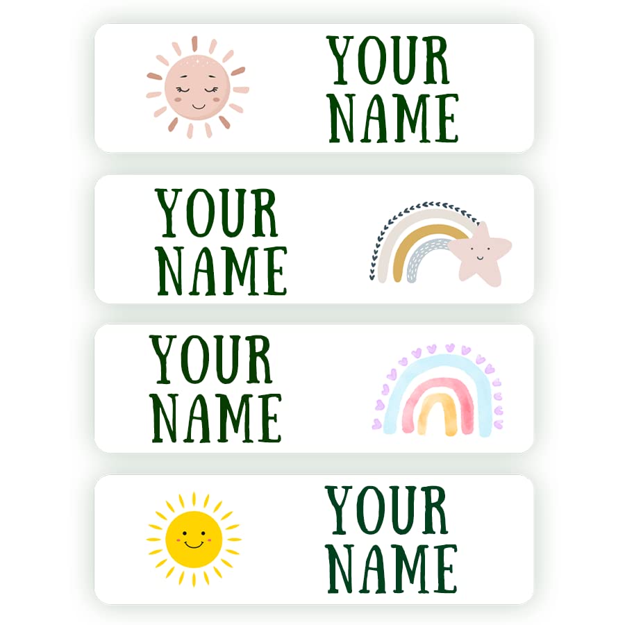 128 Custom Waterproof Dishwasher Safe Kid Name Labels for Daycare, School Supply, Baby Bottles, Lunch Boxes and Cups, Travel. Cute Personalized Design Name Stickers (Pattern 10)