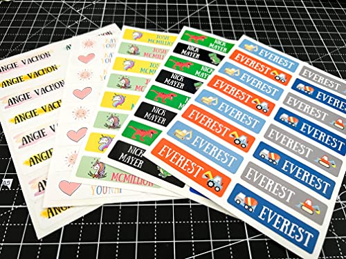 128 Custom Waterproof Dishwasher Safe Kid Name Labels for Daycare, School Supply, Baby Bottles, Lunch Boxes and Cups, Travel. Cute Personalized Design Name Stickers (Pattern 10)