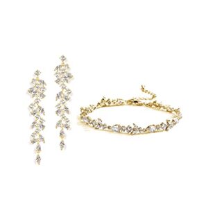 udylgoon chanderlier wedding earrings bracelet jewelry set for bridal bridesmaid women prom (18k gold)