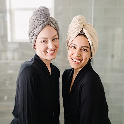 ROLSHOL Extra Large 4 Pack Microfiber Hair Towel Wrap for Women Super Absorbent & Quick Dry Hair Drying Towels with Button, Hair Turbans for Curly Hair Long & Short Hair - Anti-Frizz