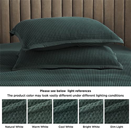 Bedsure Cotton Duvet Cover Queen - 100% Cotton Waffle Weave Forest Green Duvet Cover Queen Size, Soft and Breathable Queen Duvet Cover Set for All Season (Queen, 90"x90")