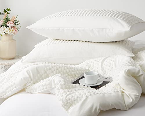 Cupocupa White Tufted Comforters Sets Bedding for Queen Bed 3PCS Boho Soft Fluffy Lightweight Comforter with 2 Pillow Cases for All Season