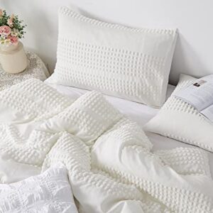 Cupocupa White Tufted Comforters Sets Bedding for Queen Bed 3PCS Boho Soft Fluffy Lightweight Comforter with 2 Pillow Cases for All Season