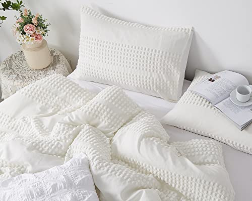 Cupocupa White Tufted Comforters Sets Bedding for Queen Bed 3PCS Boho Soft Fluffy Lightweight Comforter with 2 Pillow Cases for All Season