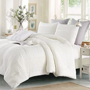 Cupocupa White Tufted Comforters Sets Bedding for Queen Bed 3PCS Boho Soft Fluffy Lightweight Comforter with 2 Pillow Cases for All Season
