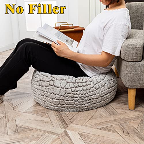 Unstuffed Ottoman Pouf Cover,Faux Fur Foot Stool, 20x12 Inches Fuzzy Chair, Round Ottoman Seat(NO Filler), Floor Bean Bag Chair,Foot Rest with Storage for Living Room, Bedroom Cover ONLY Coffee White