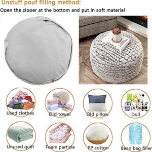 Unstuffed Ottoman Pouf Cover,Faux Fur Foot Stool, 20x12 Inches Fuzzy Chair, Round Ottoman Seat(NO Filler), Floor Bean Bag Chair,Foot Rest with Storage for Living Room, Bedroom Cover ONLY Coffee White
