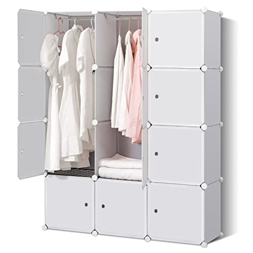 BRIAN & DANY Portable Wardrobe Closet for Hanging Clothes, Bedroom Armoire with Doors, Modular Cabinet for Space Saving, Ideal Storage Organizer Cube for Books, Toys, Towels (12-Cube), White