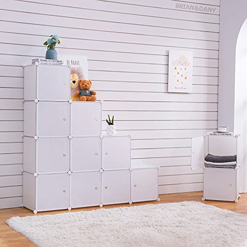 BRIAN & DANY Portable Wardrobe Closet for Hanging Clothes, Bedroom Armoire with Doors, Modular Cabinet for Space Saving, Ideal Storage Organizer Cube for Books, Toys, Towels (12-Cube), White