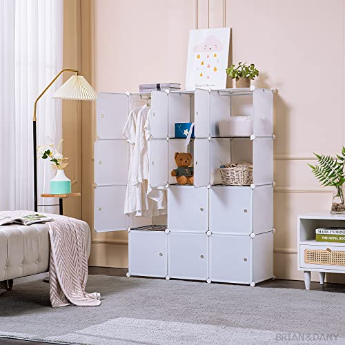 BRIAN & DANY Portable Wardrobe Closet for Hanging Clothes, Bedroom Armoire with Doors, Modular Cabinet for Space Saving, Ideal Storage Organizer Cube for Books, Toys, Towels (12-Cube), White