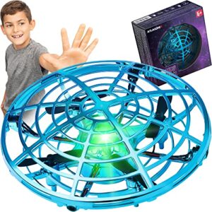 atlasonix ufo mini hand drone for kids - drone home game, hand controlled drone, motion sensor flying toy for indoor play - kids drone for boys & girls - blue